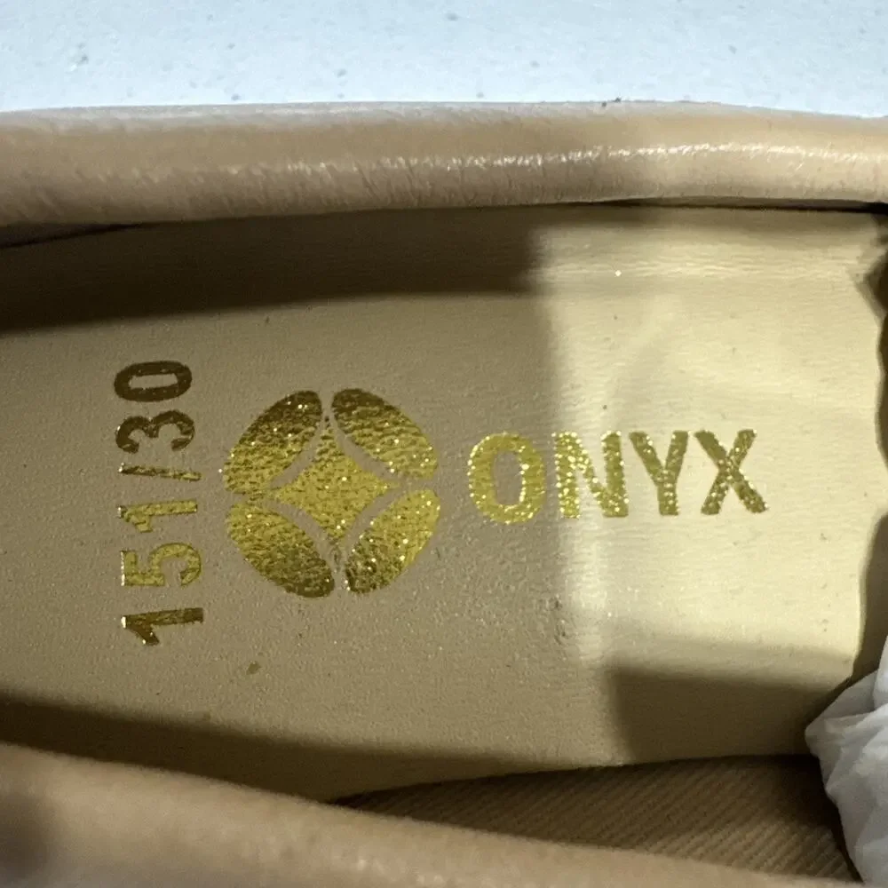 Onyx Girls Quilted Faux Leather Loafer Tan Flat Slip On Shoes Size US 12 / EU 30